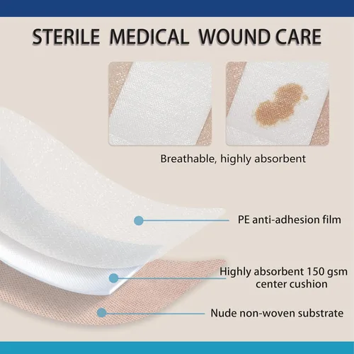 Vista 6 de 50 unidades de 2 x 2 pulgadas, pequeño vendaje cuadrado estéril para heridas - Almohadillas de gasa autoadhesivas - Sin látex - Grado médico