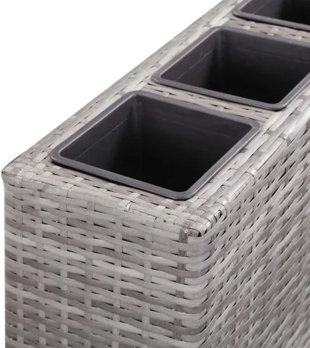 Vista 4 de Cama elevada para jardín con 4 macetas de 31.5 x 8.7 x 31.1 pulgadas, ratán de poliéster gris, cama de jardín elevada, macetas al aire libre