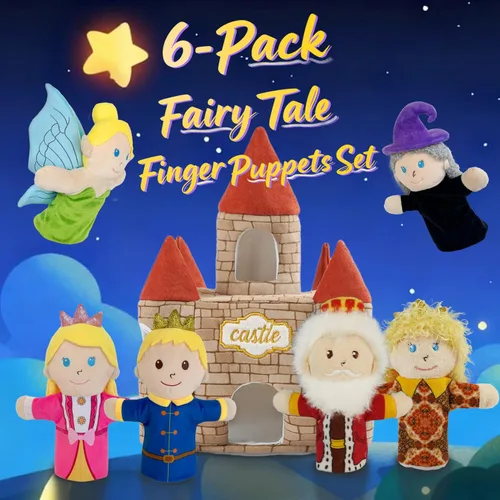 Vista 5 de 7 marionetas de dedo de cuento de hadas, juego de 10 cm de marionetas de dedo de cuento de hadas de felpa suave para niños con castillo, marionetas
