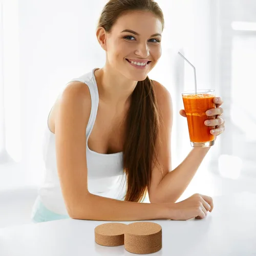 Vista 7 de Potchen 60 posavasos de corcho redondos de 4 pulgadas para bebida, posavasos absorbentes resistentes al calor, posavasos reutilizables en blanco