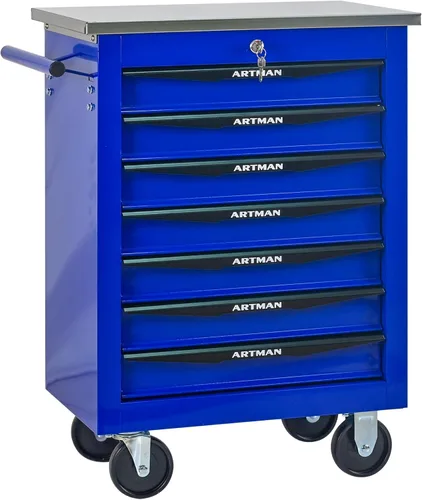 Vista 23 de Carro de herramientas con 4 cajones con ruedas, carro de almacenamiento de herramientas multifuncional, organizador de cajones con ruedas