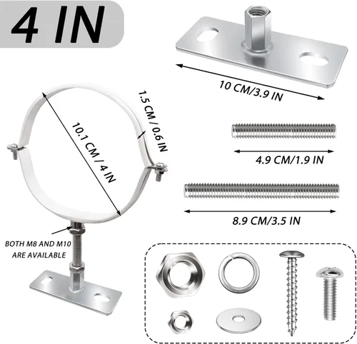 Vista 2 de 2 juegos de soporte de tubo ajustable de 4 pulgadas, soporte de abrazadera ajustable resistente con tornillo y tubo de expansión, soporte de pared