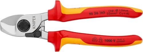 Vista 3 de Knipex 95 26 165 Tijeras de cable 6,5" con resorte de apertura con agarre suave probado por VDE