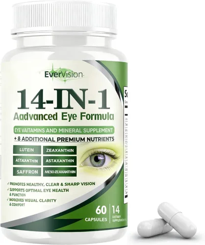 Evervision Fórmula avanzada 14 en 1 para los ojos, suplemento vitamínico y mineral para la salud ocular, 60 cápsulas (1 unidad)