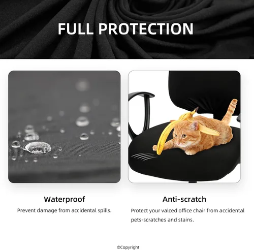 Vista 4 de Fundas elásticas resistentes al agua para sillas de computadora - Protectores lavables para respaldo giratorio y asiento para mascotas - Negro