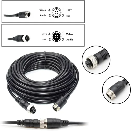 Vista 5 de Cable de extensión de video de coche de 16 pies y 16.4 ft, 4 pines, resistente al agua, a prueba de golpes, para cámara de visión trasera CCTV