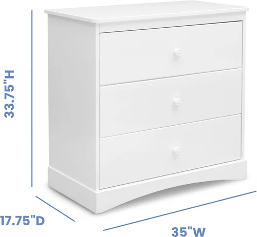 Vista 3 de Delta Children Sutton - Cómoda de 3 cajones con tapa para cambiar pañales y cajones entrelazados, certificado Greenguard Gold, blanco Bianca