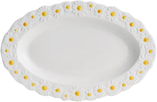 Vista 10 de WAYUTO - Plato plano de cerámica con diseño de margaritas en relieve, plato de postre pequeño con borde de margarita, plato de comedor irregular
