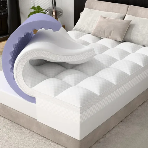 Vista 9 de downluxe Cubrecolchón de espuma viscoelástica de 4 pulgadas, tamaño individual, Pro, doble capa, 2 pulgadas de gel de enfriamiento, estructura