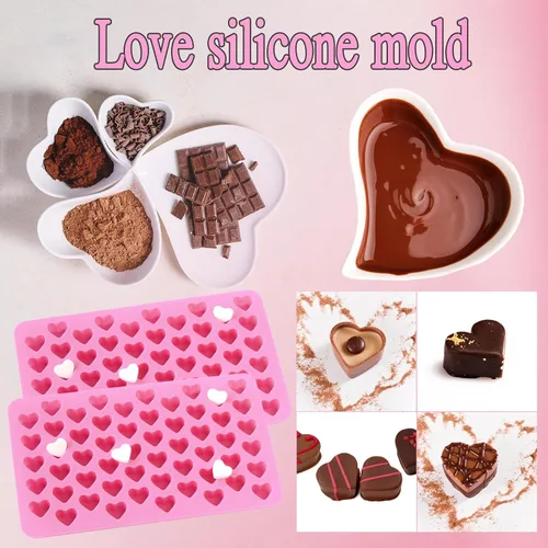 Vista 7 de 2 moldes de silicona con forma de corazón, moldes de gomitas, silicona antiadherente de grado alimenticio, para hornear caramelos de chocolate