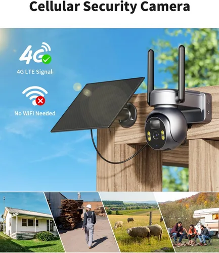 Vista 3 de LIWAN - Cámara de seguridad celular 4G LTE inalámbrica para exteriores, cámara de seguridad solar sin WiFi, cobertura completa de 360°, visión