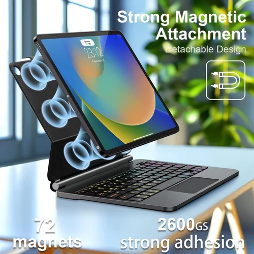 Vista 3 de Funda con teclado magnético mágico para iPad de 9ª generación con teclado para iPad 10.2 de 9ª/8ª/7ª generación y Air 3, Pro 10.5, trackpad