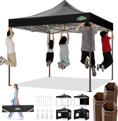 Vista 9 de COBIZI Tienda de campaña desplegable de 10 x 10 pies, toldo instantáneo comercial resistente con 4 paredes laterales, proveedor impermeable