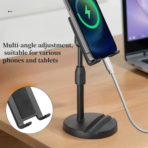 Vista 2 de Adjustable Phone Stand Holder, Desktop Cell Phone Mount with Heavy Base, Height Angle Adjustable, Black