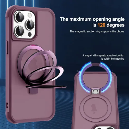 Vista 9 de Funda para iPhone 15 Pro con soporte de anillo magnético invisible translúcida para iPhone 15 Pro de 6.1 pulgadas [compatible con MagSafe]