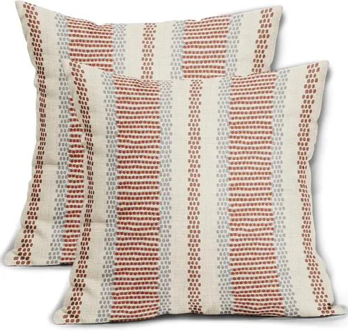 Vista 38 de Juego de 2 fundas de almohada negras y azules con rayas de puntos grises, decorativas para exteriores, estilo boho rústico, para sofá, cama, cojín