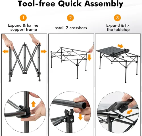 Vista 4 de Tangkula Mesa de campamento plegable de aluminio, mesa de campamento ligera enrollable para 4-6 personas con mesa grande y bolsa de transporte, mesa