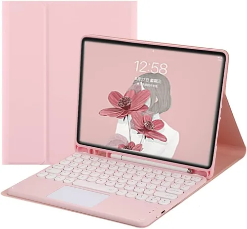 Vista 14 de Funda de teclado para iPad 6ª/5ª generación, Air/Air 2/Pro 9.7 pulgadas Funda con lindas teclas redondas color caramelo teclado con touchpad (Negro)