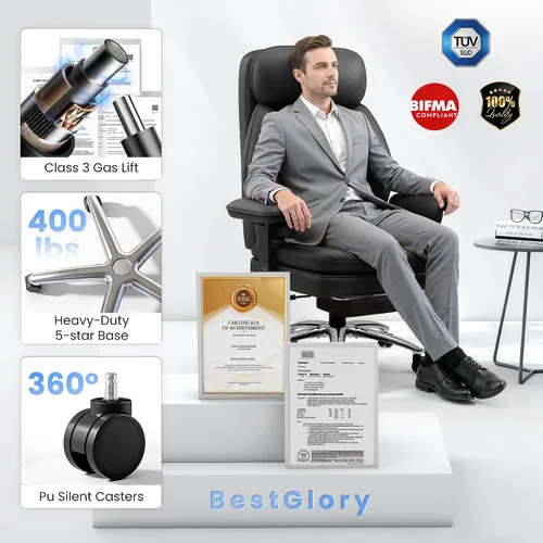 Vista 9 de BestGlory Silla de oficina grande y alta con soporte lumbar, silla de escritorio de cuero ejecutivo, silla de juegos cómoda resistente con cojín