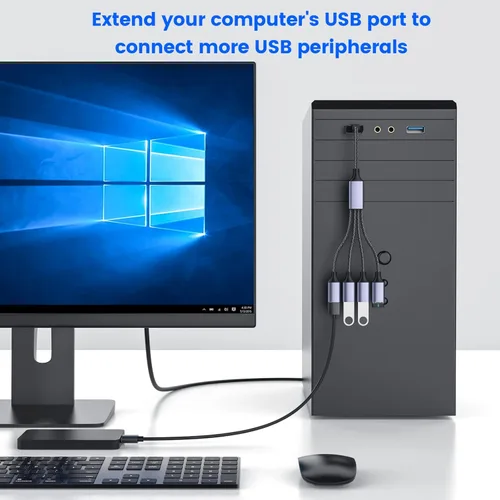 Vista 4 de MOGOOD Cable divisor USB 4 en 1, adaptador de cable USB a USB, adaptador USB a 4, cable USB divisor 4, adaptador de alimentación USB para carga