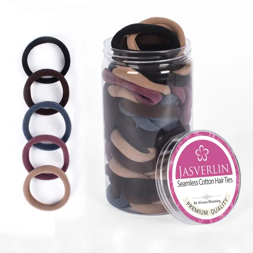 Vista 11 de 100 ligas para el cabello de algodón sin costuras, bandas elásticas gruesas suaves y sin daños, soportes para cola de caballo para mujeres y niñas 5
