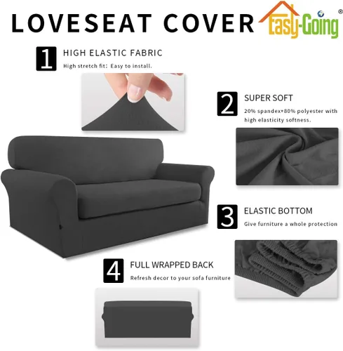 Vista 4 de Easy-Going - Funda elástica de microfibra de 2 piezas para sofá, funda suave de elastano, lavable, parte inferior elástica, protector para muebles