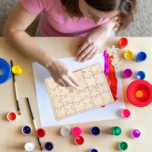 Vista 5 de Deekin 30 hojas de rompecabezas de madera sin terminar personalizables, piezas de madera en blanco, cosas de forma libre para pintar, escribir