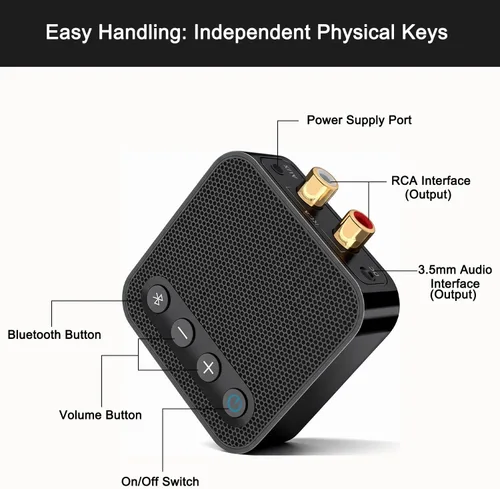 Vista 2 de Adaptador Bluetooth a RCA para receptor estéreo, aptX HD de largo alcance, baja latencia, receptor Bluetooth para el hogar, adaptador de audio