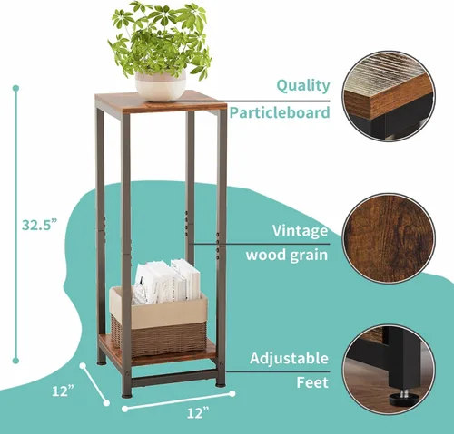 Vista 3 de VonDream Soportes altos para plantas de interior, soporte de pedestal de 2 niveles, soportes de esquina para plantas de interior múltiples, mesa
