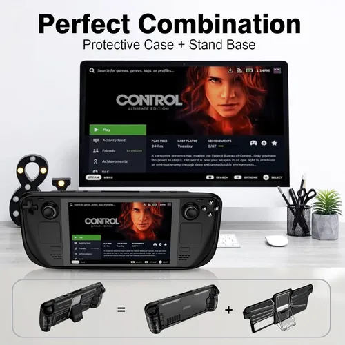 Vista 5 de Mensican Steam Deck Case with Kickstand,TPU+PC Protective Case for Steam Deck,Shock-Absorption, Non-Slip and Anti-Scratch Accessories Skin for Steam