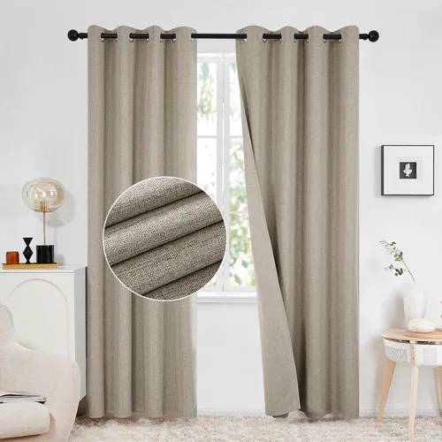 Vista 48 de Deconovo Cortinas totalmente opacas de lino, cortinas de oscurecimiento de habitación con ojales para dormitorio, sala de estar, habitación