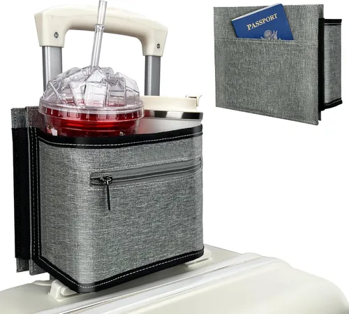 Vista 7 de Portavasos para equipaje de viaje, soporte para taza de equipaje, maleta de mano gratis, para bebidas, café, botellas, aperitivos (Jet)