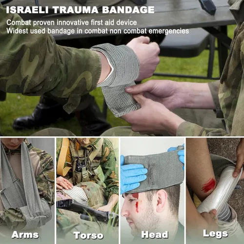 Vista 5 de Vendaje de emergencia israelí, paquete de 2 vendajes de compresión de 6 pulgadas, vendaje para heridas de trauma, embalaje sellado al vacío estéril
