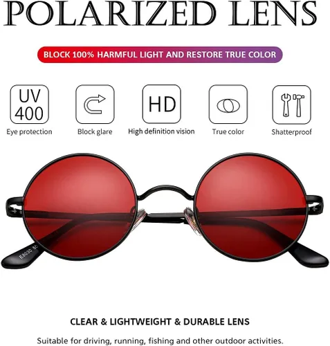 Vista 5 de PORADAY Circle Lennon - Gafas de sol polarizadas redondas retro, estilo hippie, gafas de sol de círculo pequeño