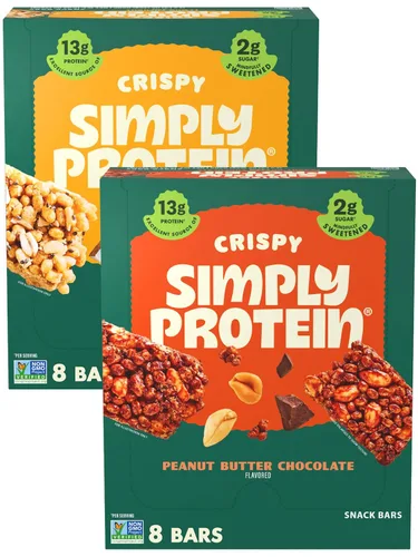 Vista 11 de SimplyProtein - Barra de proteínas bajas en carbohidratos, paquete de 16, chocolate con mantequilla de maní y chocolate negro y almendra, barras