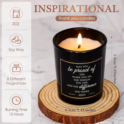 Vista 2 de MTLEE Juego de 8 velas perfumadas de regalo de agradecimiento para empleados y profesores, velas inspiradoras en tarro de cera de soja