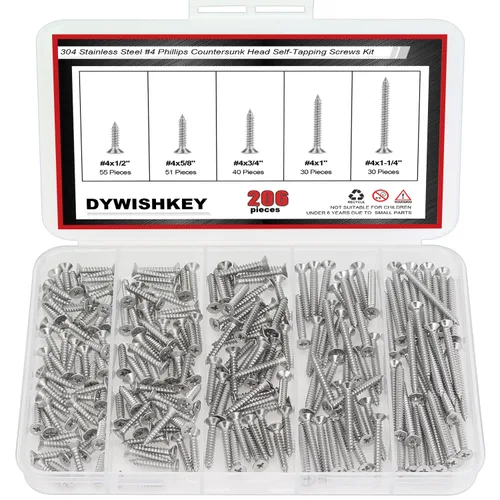 Vista 8 de DYWISHKEY Juego de 246 tornillos para madera – #2 x 1/4" 3/8" 1/2" 5/8" 3/4" tamaños surtidos – Kit surtido de tornillos