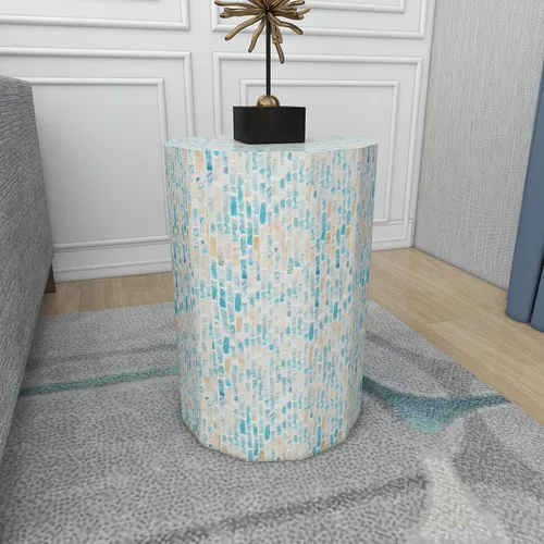Vista 5 de Deco 79 Mother of Pearl Shell Handmade Side End Accent Table End Table, Side Table 13" x 13" x 19", Blue