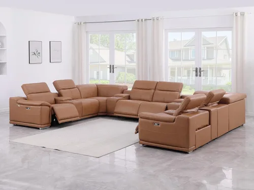 Vista 440 de BlackJack Furniture Venice - Sofá modular de cuero italiano de grano superior de 5 piezas con 3 reclinables eléctricos, reposacabezas ajustable