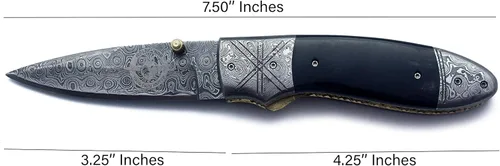 Vista 2 de Cuchillo táctico plegable de Damasco, la mejor opción para EDC, caza, supervivencia, campamento y desollado, mango de micarta de espiga completa