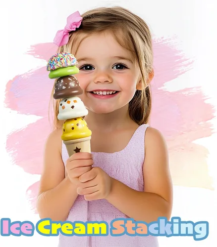 Vista 4 de Carrito de Helados de Madera Juguete Playset con Juguetes de Helado Juego de Comida de Simulación Camión de Comida Accesorios de Cocina de Juego