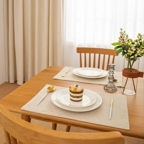 Vista 2 de Spring Garden Home Juego de 4 manteles individuales de lino para mesa de comedor, lavables, 13 x 19 pulgadas, lino claro