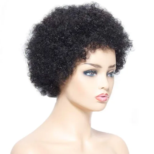 Vista 2 de Peluca de cabello humano afro para mujer, peluca corta de cabello rizado natural para afroamericanos, peluca de repuesto de cabello natural