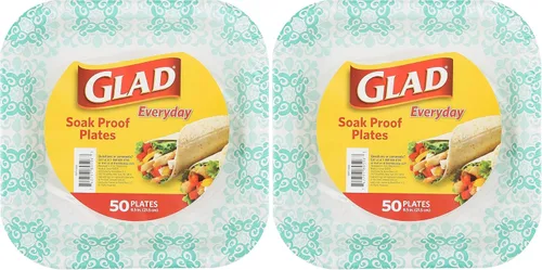 Vista 9 de Glad Platos cuadrados de papel resistentes, platos desechables a prueba de remojo y cortes, para fiestas y comidas diarias, aptos para microondas