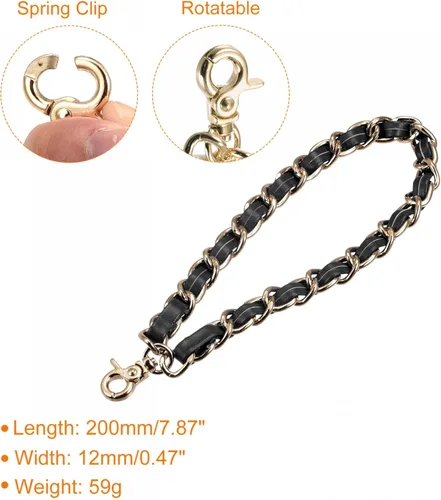Vista 2 de uxcell Correa de cuero para muñeca, 8 pulgadas, correa de muñeca de repuesto de cuero para cartera de embrague, llavero, bolsa, bricolaje, negro +