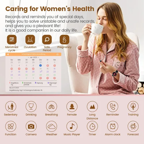 Vista 5 de Relojes inteligentes para mujer, rastreador de actividad física de 1.39 pulgadas con respuestahacer llamadasmonitor de sueñoimpermeable IP67modo