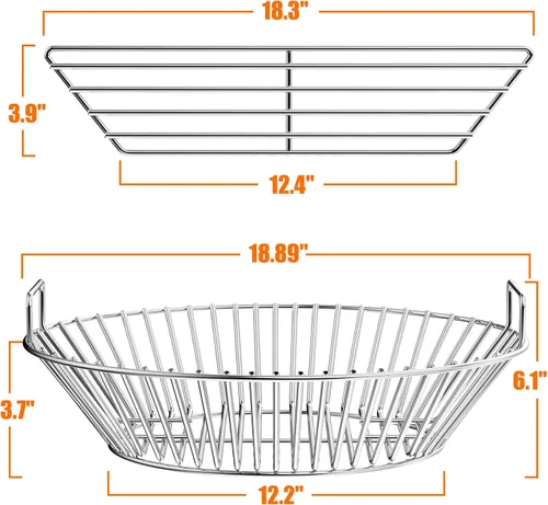 Vista 2 de Canasta de cenizas de carbón Onlyfire de acero inoxidable con asas, se ajusta a la parrilla Kamado Joe Big Joe
