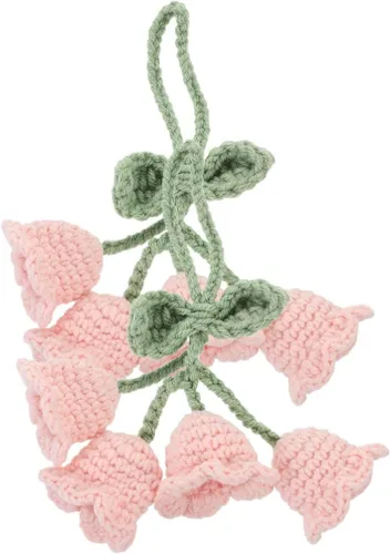 EXCEART 2 piezas de accesorios de coche colgantes de espejo lindo lirio del valle hecho a mano ganchillo flor decoración para espejo retrovisor