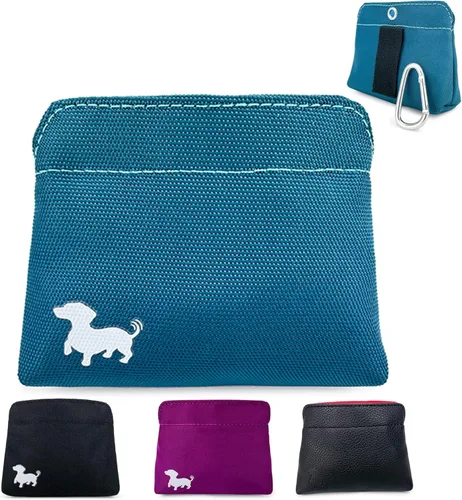 Vista 13 de Bolsa para golosinas para perros extra pequeña Swaggly – Bolsa de golosinas para perros con bolsillo magnético delgado para caminar y entrenar