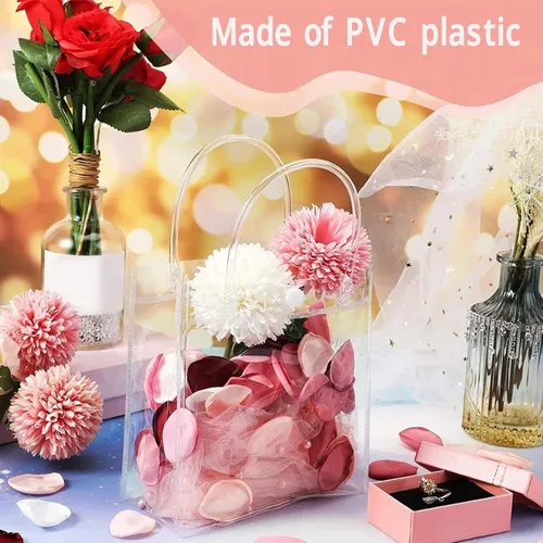Vista 3 de 30 bolsas de regalo de PVC transparente con asas, bolsas de regalo transparentes de plástico reutilizables, bolsas de regalo para Navidad, boda